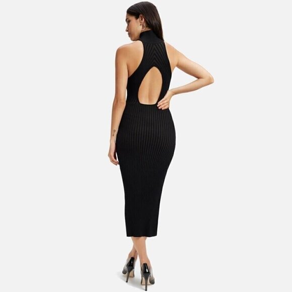 NWT Good American Angled Rib Mock Halter Bodycon Midi Dress Black XSmall/Small - Picture 3 of 15